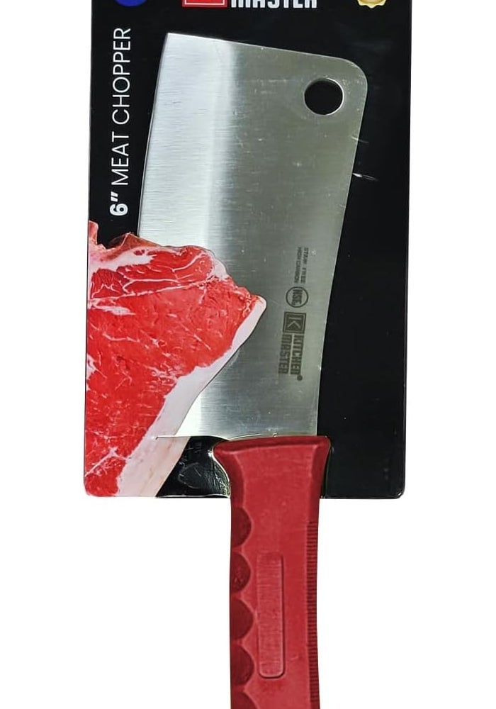 Kitchen Master 6 Inch Stainless Steel Meat Cleaver (Red) | NSF Certified for Raw Meat Chopping - Image 3